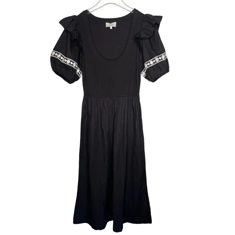 Cleobella Black Puff Sleeve Selma Midi Dress Size Small